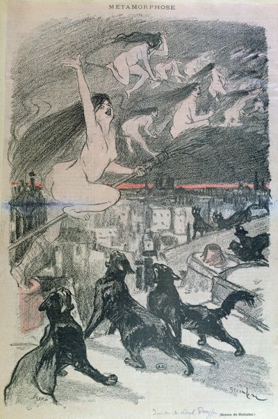 Metamorphosis - black cats transforming themselves into witches, late 19th century by Théophile Alexandre Steinlen